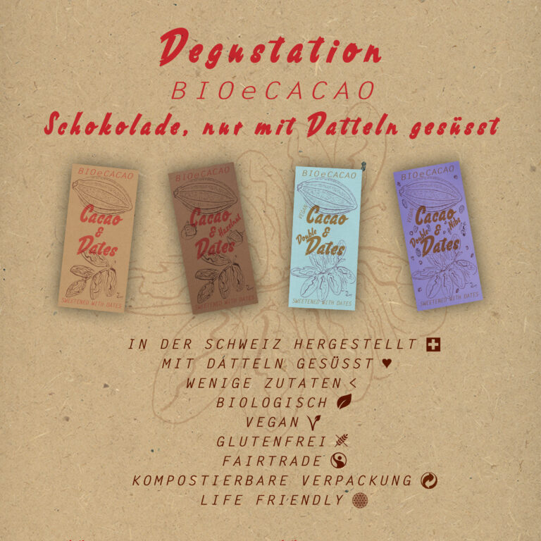 Erste BioeCacao-Degustation in Zürich mit 10% Einkaufsrabatt! Im Reformhaus Wollishofen♥