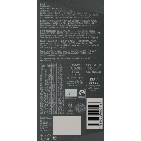 Cacao and Dates Dark Cream 81% (90g) - Image 2